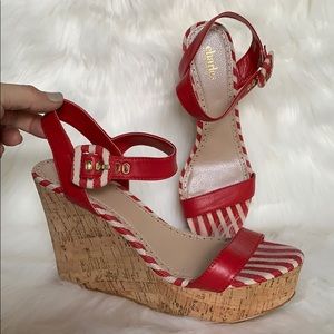 Charles David Red/White Cork Platform Wedges 10